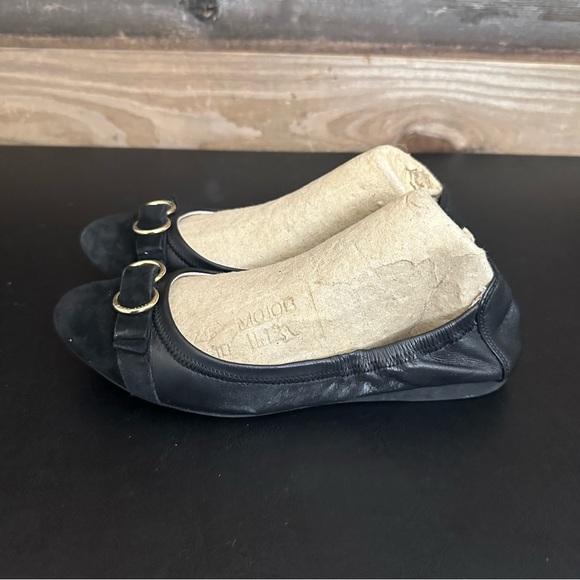 Cole Haan Womens Black Leather Buckle Suede Cap Toe Slip On Ballet Flats 7.5 B - Picture 2 of 8